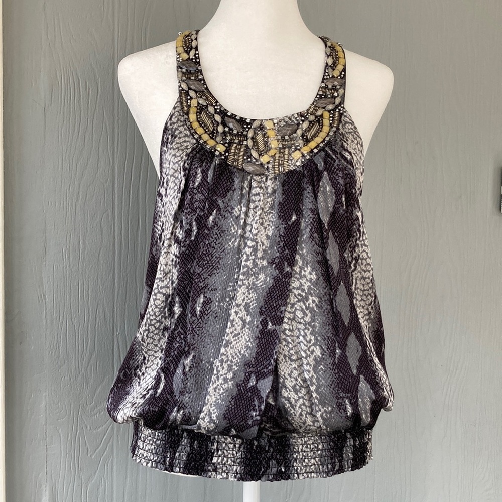 Bebe beaded silk animal print top